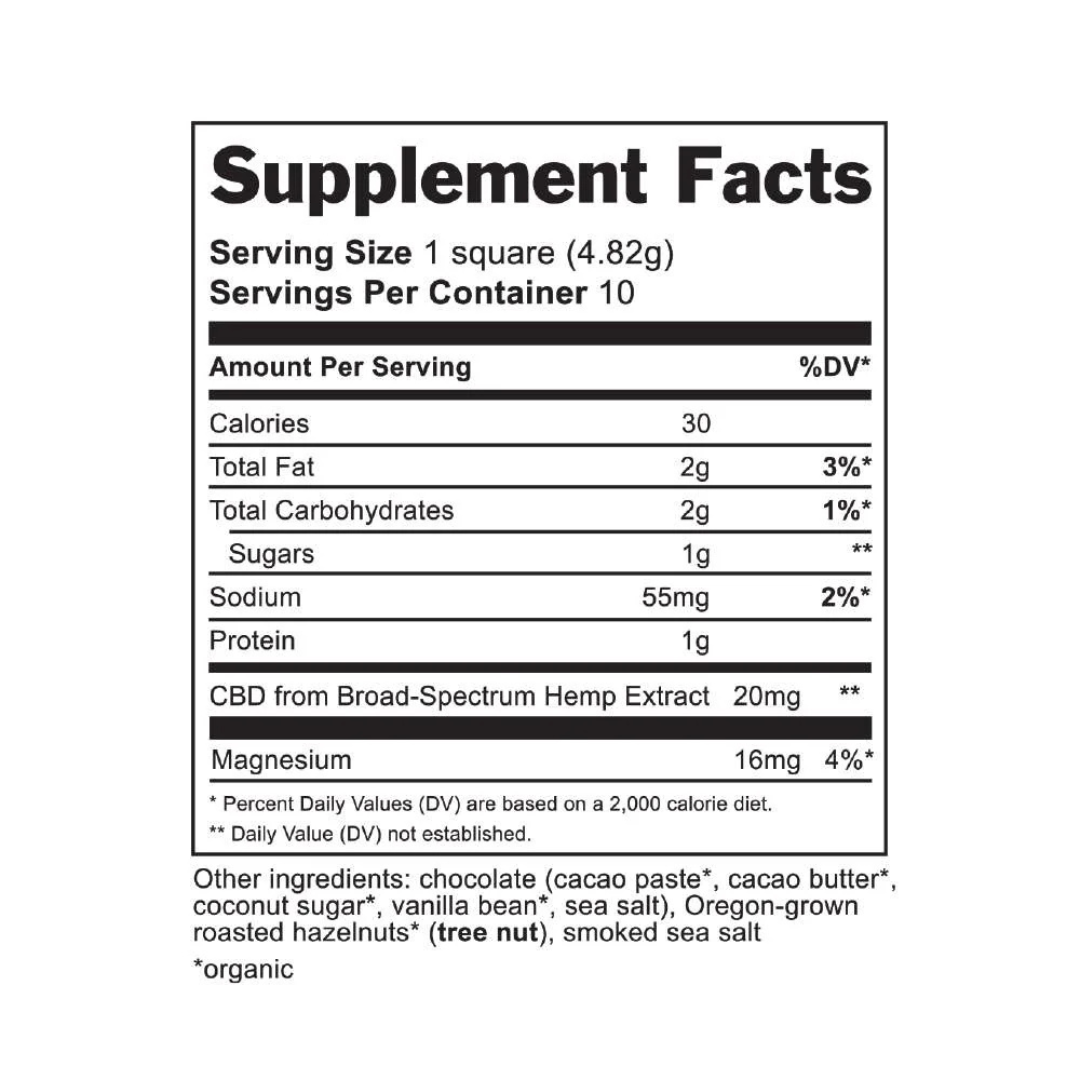 Hazelnut & Sea Salt CBD Chocolate Bar: 200mg