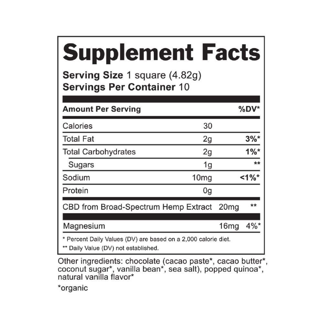 Vanilla Bean Crunch CBD Chocolate Bar: 200mg