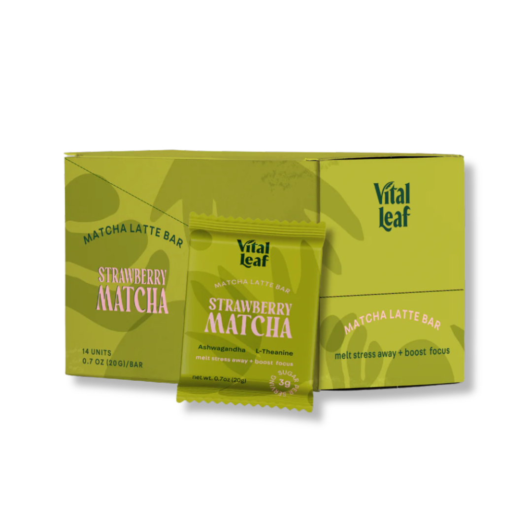 Mini Strawberry Matcha Chocolate Bar: Less Stress + Better Focus (14 mini bars)