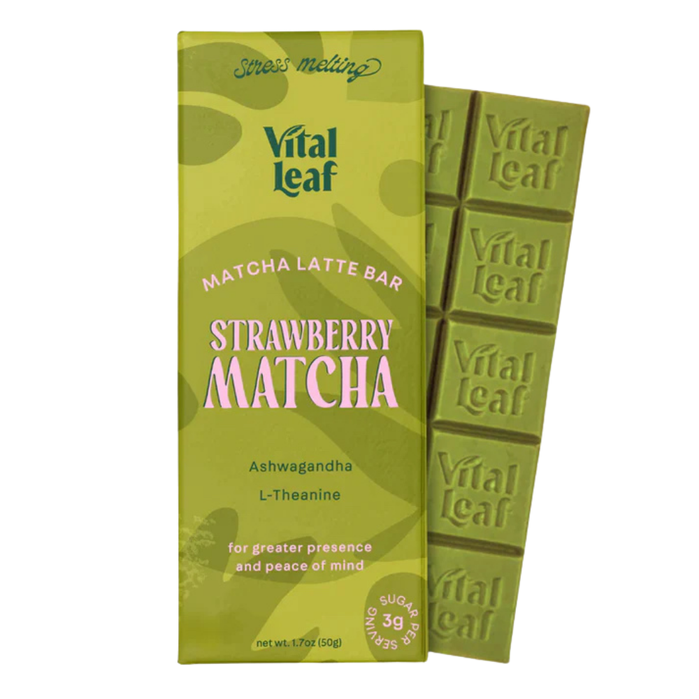 Strawberry Matcha Latte Chocolate Bar: Less Stress + Better Focus