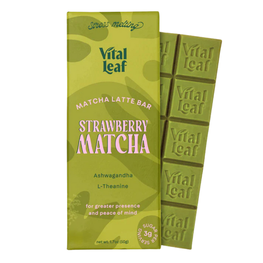 Strawberry Matcha Latte Chocolate Bar: Less Stress + Better Focus