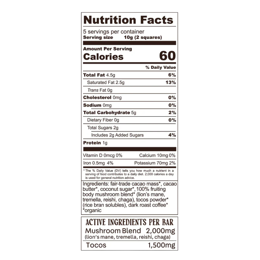 Mocha Magic Dark Chocolate Bar: Brain Power + Collagen Boost